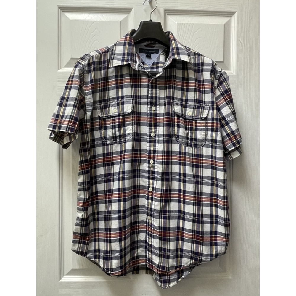 Tommy Hilfiger Men's Large Plaid S/S Camp Shirt Preppy Y2K Classic